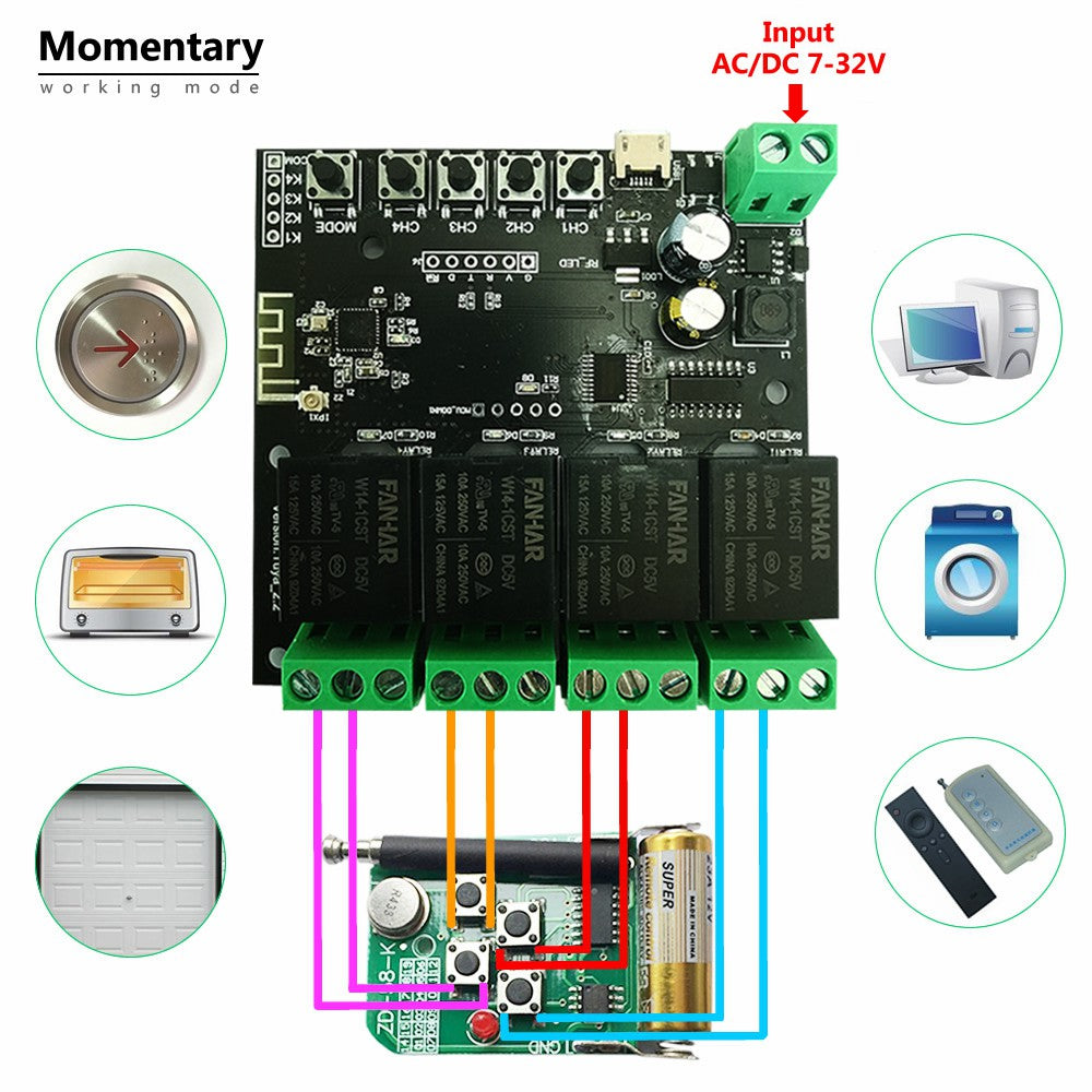 WiFi Relay Tuya Smart Switch Module 4 Channel APP Remote Control Timer DIY Inching Self-Locking Work with Alexa Google Home