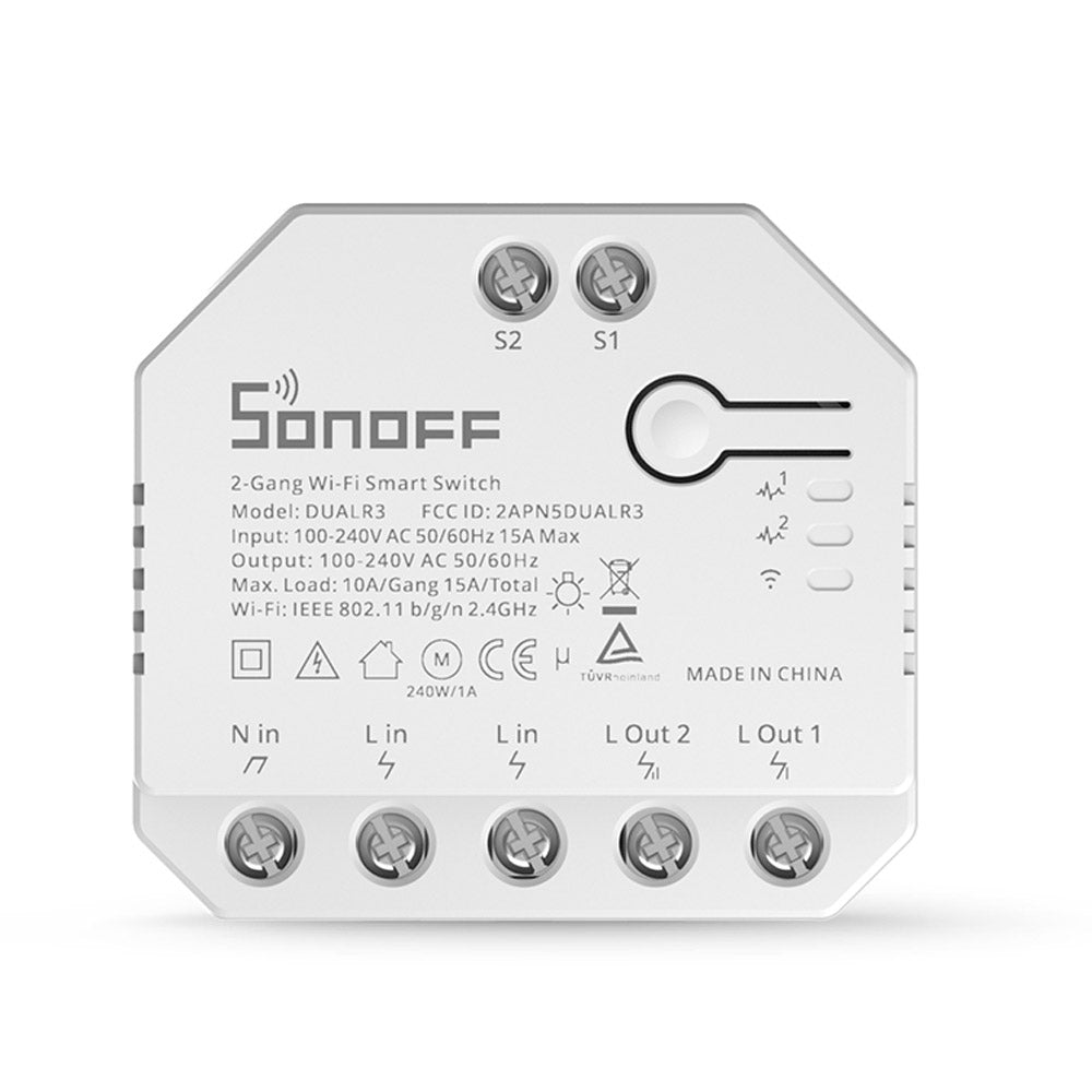 SONOFF DUALR3 2 Gang WiFi Smart Light Switch 2 Way DIY Breaker Module Remote Control with Power Meter