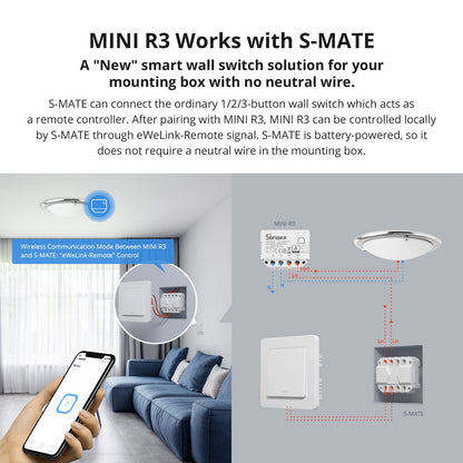 SONOFF S-MATE Switch Mate 3-Channel Switch Modified Module Battery-Powered for Smart Home Applications