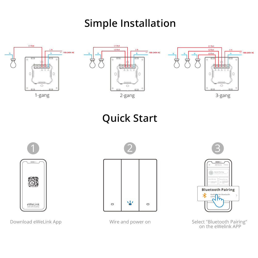 SONOFF M5-3C-80 Smart WiFi Wall Switch Wireless Light Switch 3-Gang APP Control Separate Touch Switch