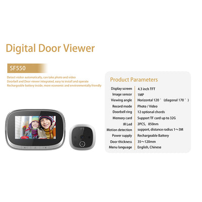 SF550 4.3 inch Infrared Video Doorbell Motion Detection Door Security System