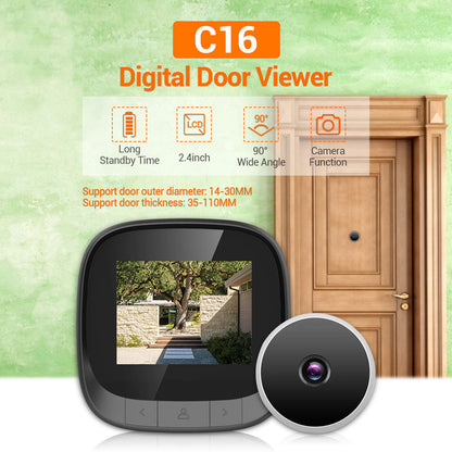 C16 2.4 inch Smart Door Viewer 90 Degree Wide Angle Rechargeable Doorbell HD Digital Door Peephole Camera