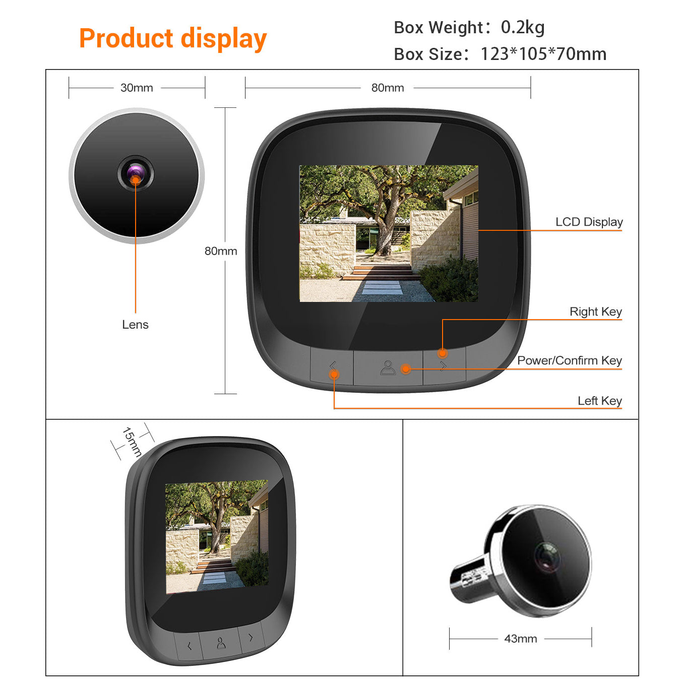 C16 2.4 inch Smart Door Viewer 90 Degree Wide Angle Rechargeable Doorbell HD Digital Door Peephole Camera