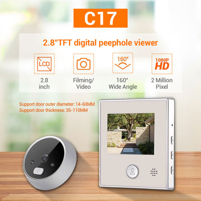 C17 2.8 inch LCD Digital Doorbell Camera 1080P Night Vision Viewer Electronic Video Door Bell Peephole