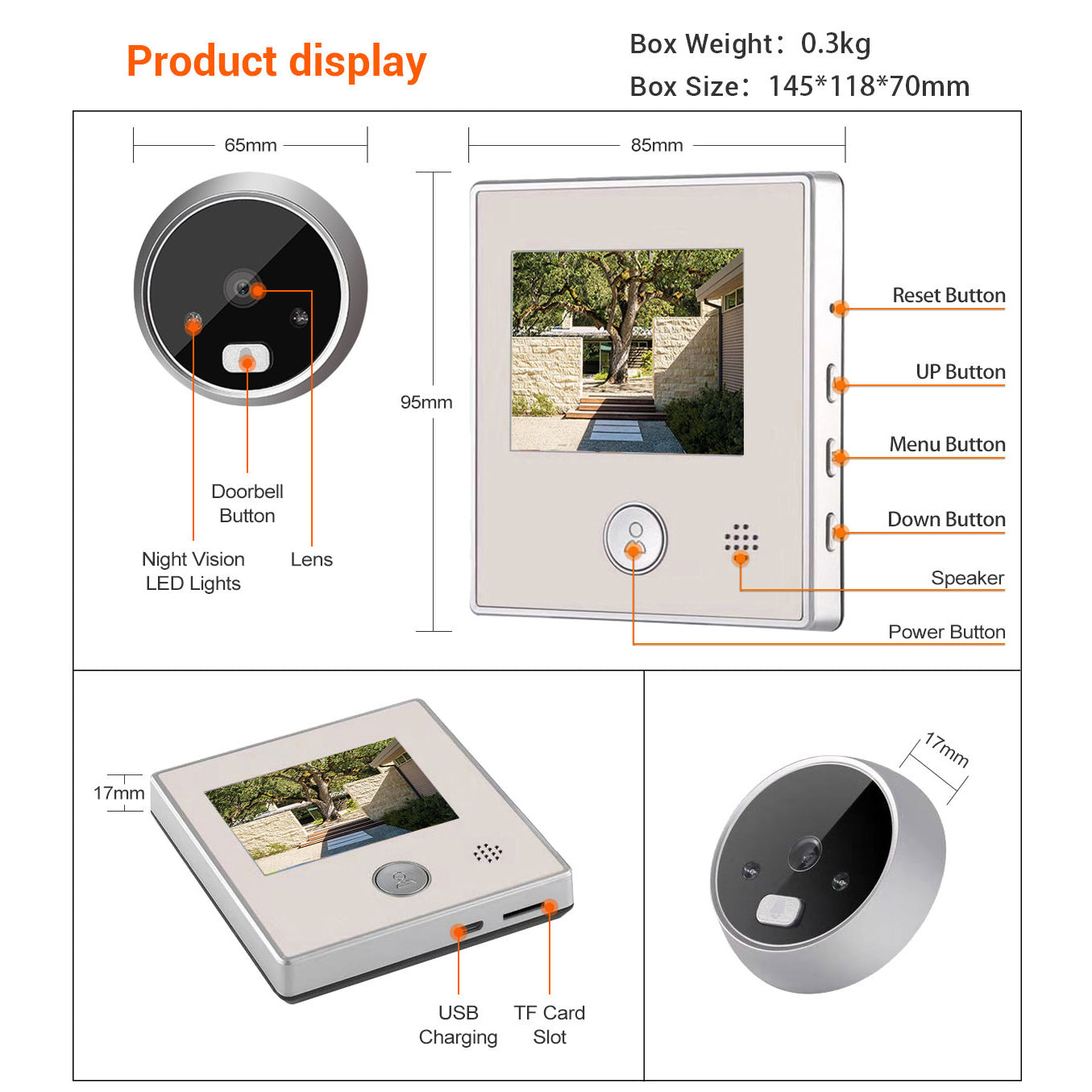 C17 2.8 inch LCD Digital Doorbell Camera 1080P Night Vision Viewer Electronic Video Door Bell Peephole