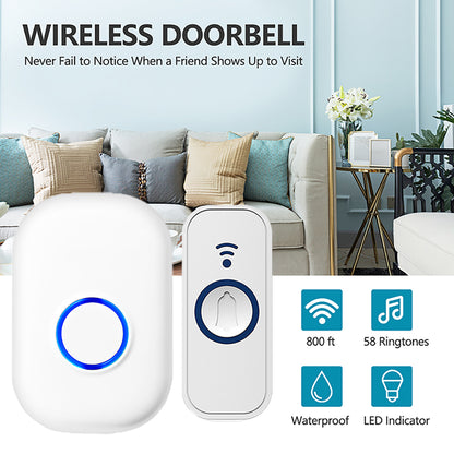 W-101 Wireless Door Chime 800Ft Range 4 Adjustable Volume Door Sensor with 58 Melodies Door Bell Plugin Receiver for Home/Office/Store - EU Plug