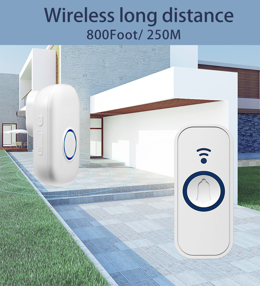 W-101 Wireless Door Chime 800Ft Range 4 Adjustable Volume Door Sensor with 58 Melodies Door Bell Plugin Receiver for Home/Office/Store - EU Plug