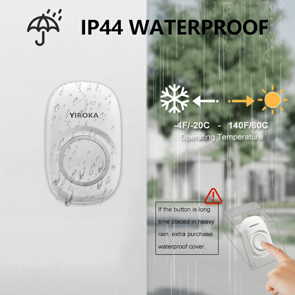 YIROKA YZ01-101 Self Powered Wireless Smart Doorbell IP44 Waterproof Electric Door Bell with 150m Range/4 Volume Levels/LED Indicator