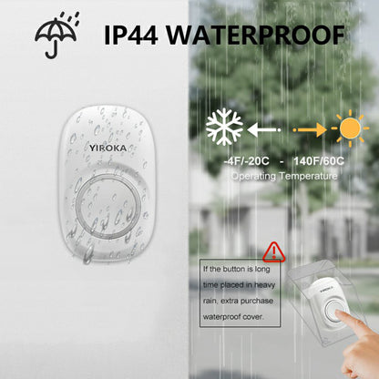 YIROKA YZ01-101 Self Powered Wireless Smart Doorbell IP44 Waterproof Electric Door Bell with 150m Range/4 Volume Levels/LED Indicator