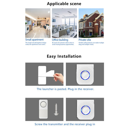 D-638 Waterproof Wireless Doorbell Household Long Distance Door Bell with Multiple Music/4 Volume Level