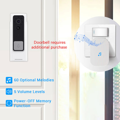 433MHz Plug-in Chime Wireless Video Doorbell Adjustable Volume Music Selection Ding-Dong Door Bell