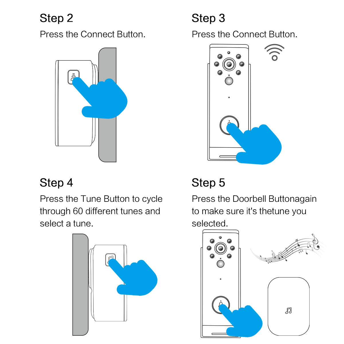 433MHz Plug-in Chime Wireless Video Doorbell Adjustable Volume Music Selection Ding-Dong Door Bell