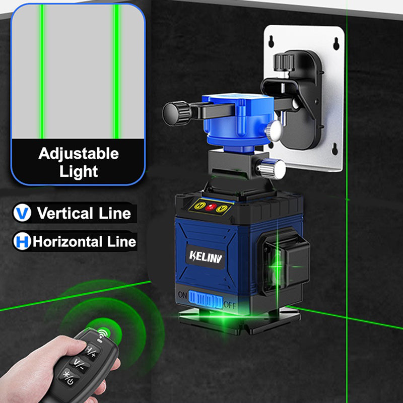 KELINV 360-Degree Rotating Laser Level Self-leveling Laser Level Meter 3D Green 12 Line Horizontal and Vertical Cross Line Tool Set for Home School Factory