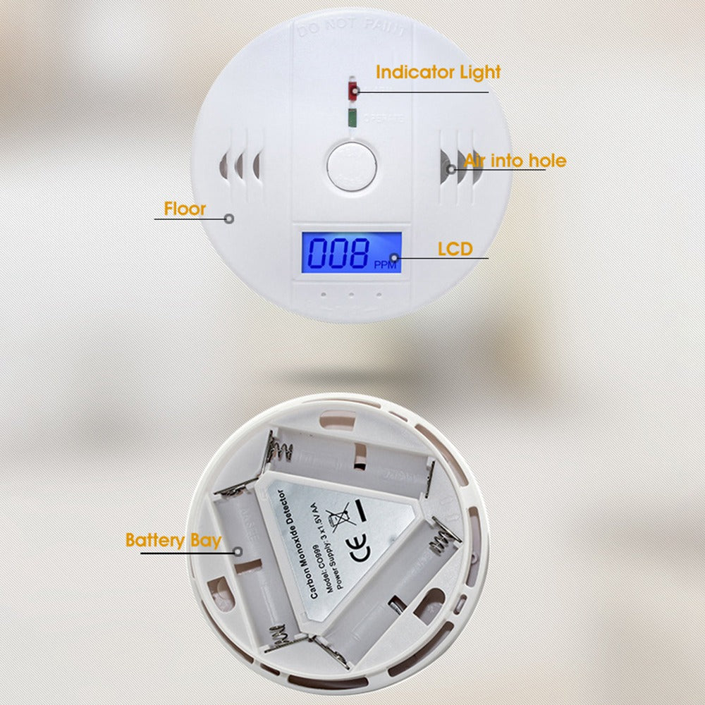 CO999 Carbon Monoxide Alarm Detector Replaceable Battery-Operated CO Alarm Detector with LCD Display for Home School Office (battery not included)