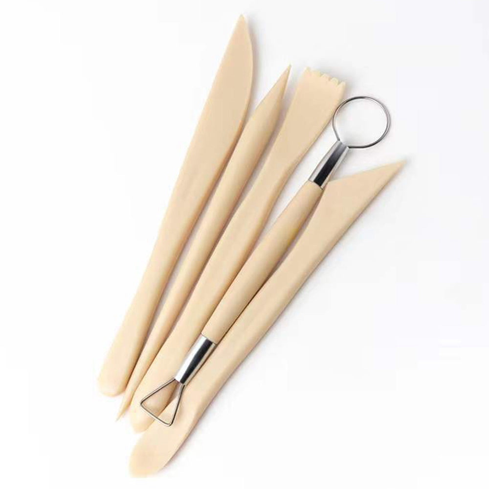 22061305 5PCS Plastic+Metal Pottery Tools Set Stone Plastic Clay Carving Knives Toys DIY Tools