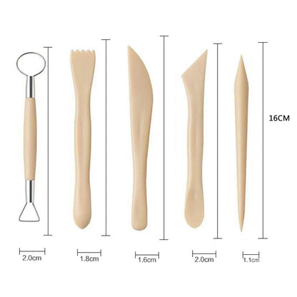 22061305 5PCS Plastic+Metal Pottery Tools Set Stone Plastic Clay Carving Knives Toys DIY Tools