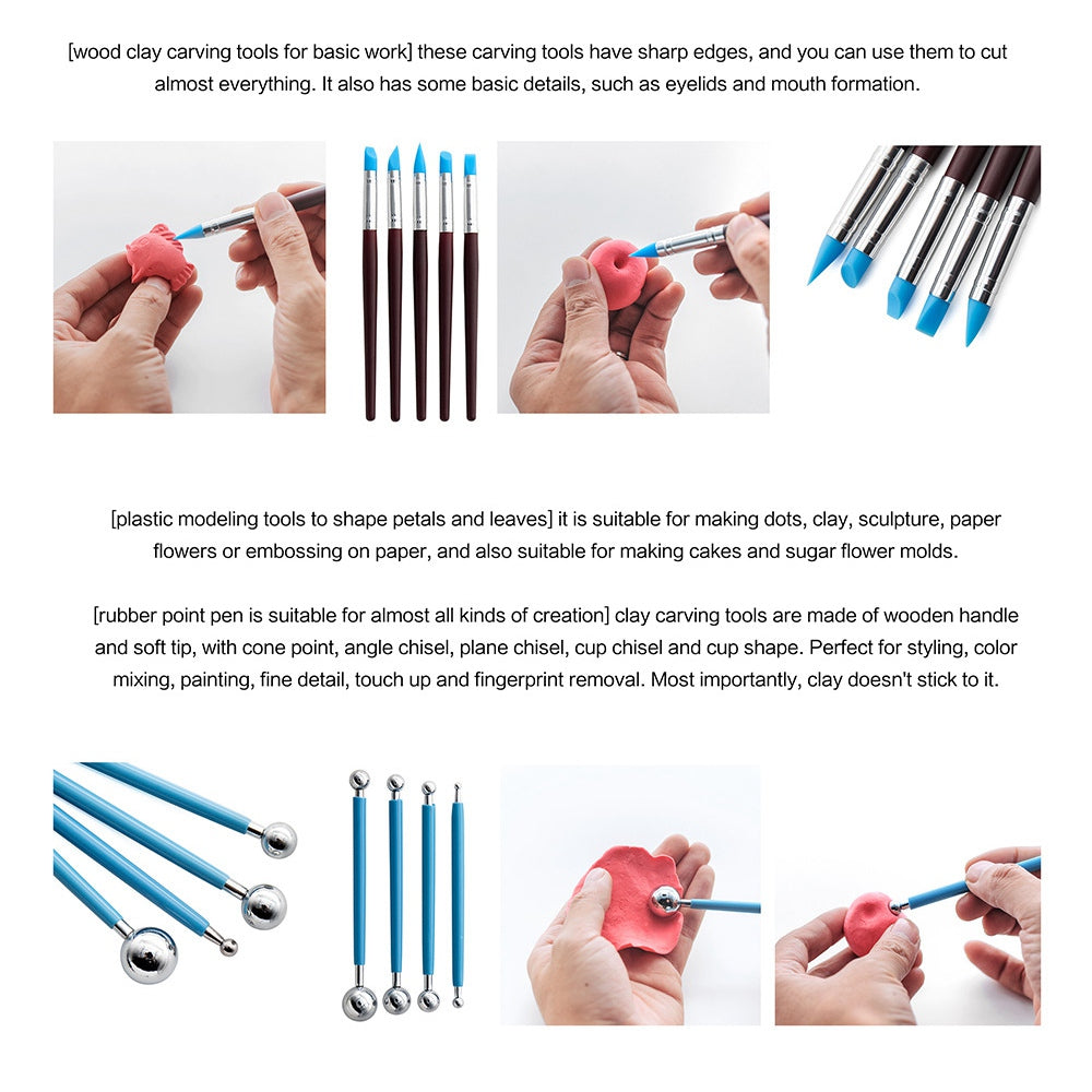 21031324 24PCS Pottery Tools Set Stone Plastic Clay Carving Knives Toys DIY Tools Dotting Pen