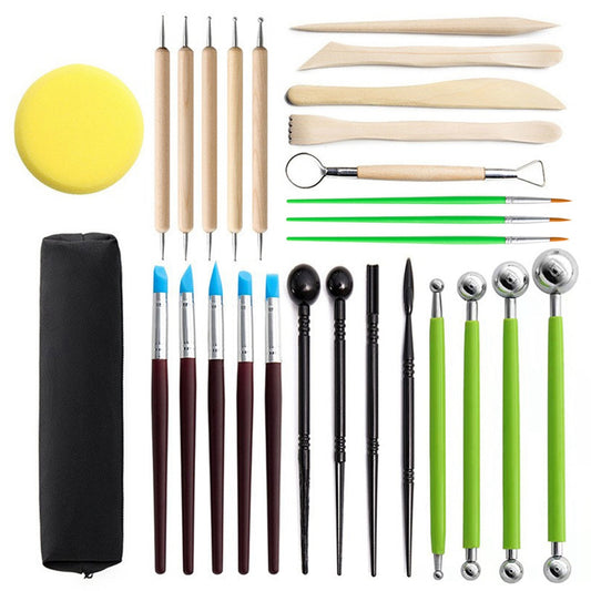 21120628 28PCS DIY Pottery Tools Kit Pottery Carving Knife Set Plastic Clay Pill Stick Silicone Oil Painting Brush