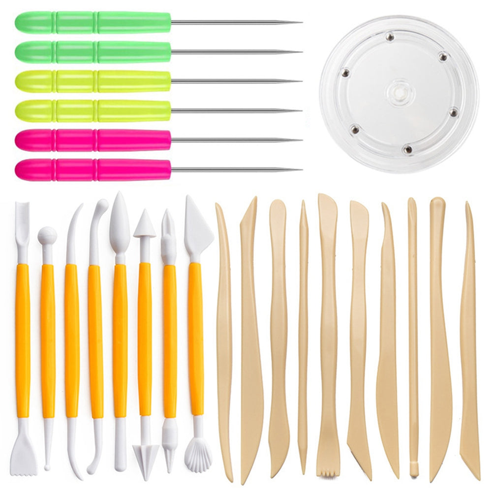 21102501 25PCS Clay Sculpture Tool Set Pottery Carving Knife Detail Needle Figure Transparent Acrylic Turntable