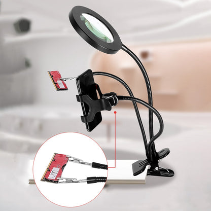 3160A 160mm Illuminating Magnifier 360-degree Rotation 10X Magnification with Fill Light and Phone Clamp