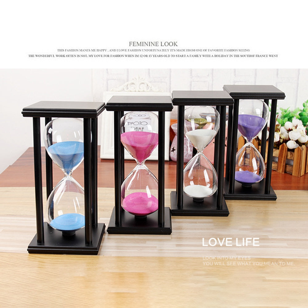 30 Minutes Hourglass 4 Black Wooden Frames Sand Timer for Home Office Desktop Decoration