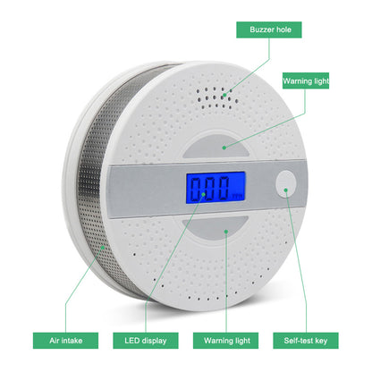 JSN-JY-909COM Composite Type CO Gas Smoke Detector Accurate Carbon Monoxide LCD Screen Monitor Battery Powered