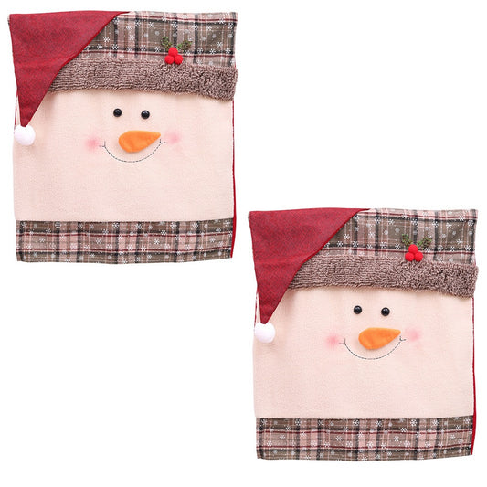 2Pcs / Set Christmas Seat Cover Santa Claus Snowman Dinner Chair Back Decor Cover for Hotel Restaurant