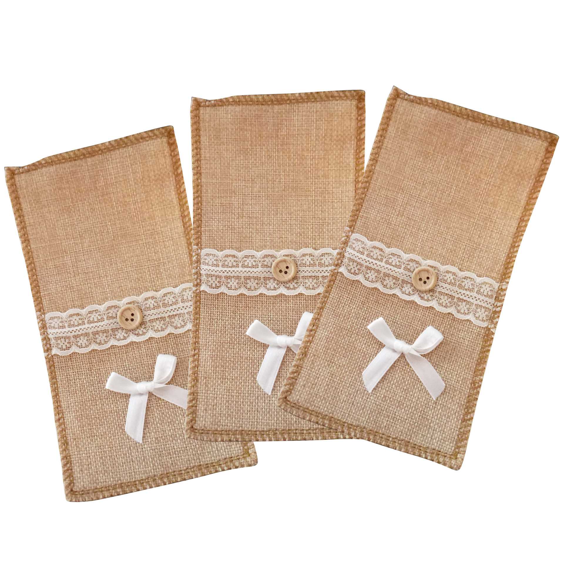 3Pcs / Set Burlap Cutlery Holder Lace Tableware Knife Fork Pouch Pocket Christmas Tablet Decoration