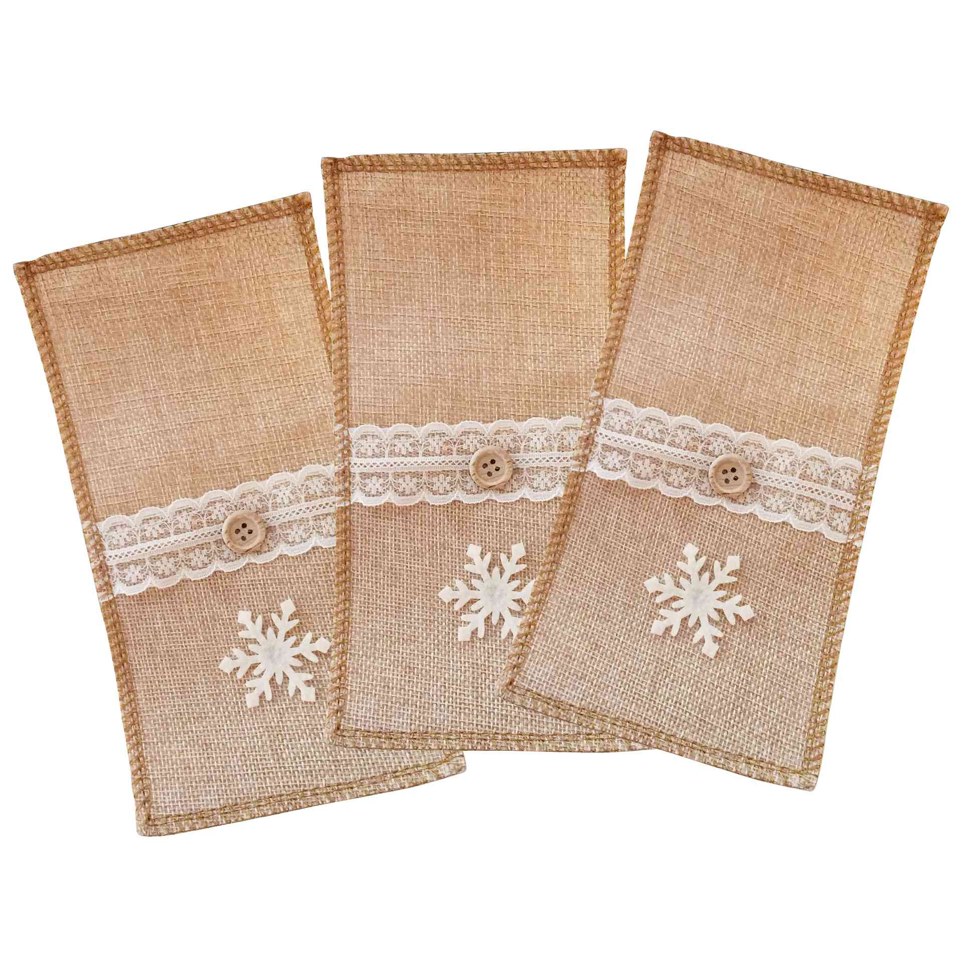 3Pcs / Set Burlap Cutlery Holder Lace Tableware Knife Fork Pouch Pocket Christmas Tablet Decoration