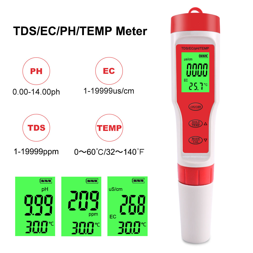 4-in-1 Multifunctional PH / EC / TDS / Temp Meter Portable Water Quality Digital Backlit Tester Pen (without Battery)