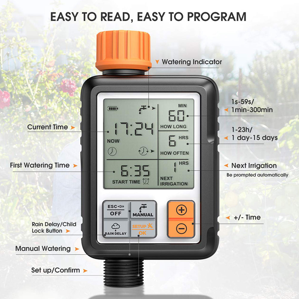 Automatic Garden Irrigation Watering Timer Lawn Tap Hose Sprinkler Timer with LCD Screen and Adapter