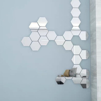 H01209 12Pcs 10 x 8.5 x 5cm Hexagon Mirror Wall Stickers Acrylic Mirror Set Wall Sticker Decal for Home Decor