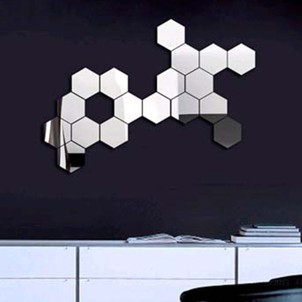 H01209 12Pcs 10 x 8.5 x 5cm Hexagon Mirror Wall Stickers Acrylic Mirror Set Wall Sticker Decal for Home Decor