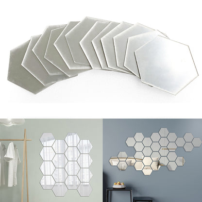 H01209 12Pcs 10 x 8.5 x 5cm Hexagon Mirror Wall Stickers Acrylic Mirror Set Wall Sticker Decal for Home Decor