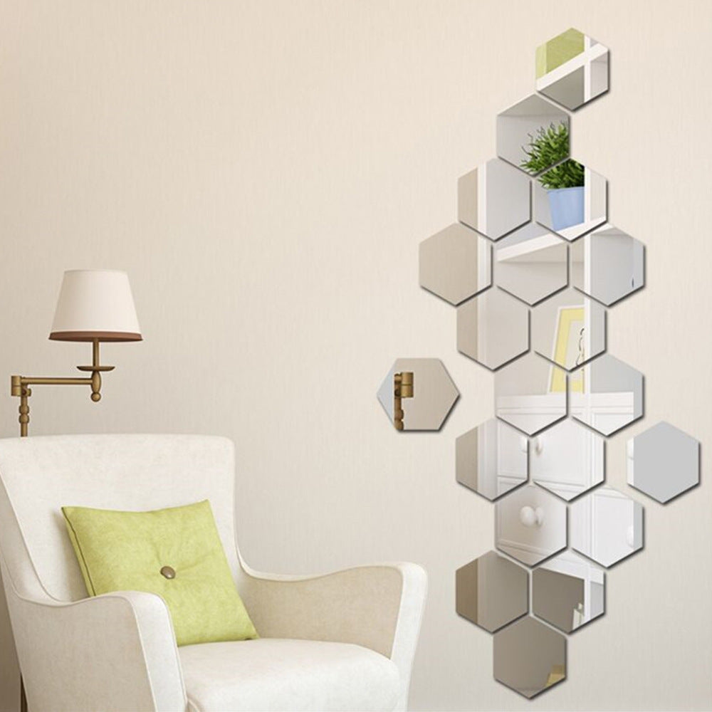 H01209 12Pcs 10 x 8.5 x 5cm Hexagon Mirror Wall Stickers Acrylic Mirror Set Wall Sticker Decal for Home Decor