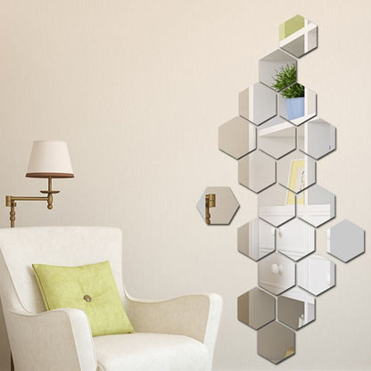 H01209 12Pcs 10 x 8.5 x 5cm Hexagon Mirror Wall Stickers Acrylic Mirror Set Wall Sticker Decal for Home Decor