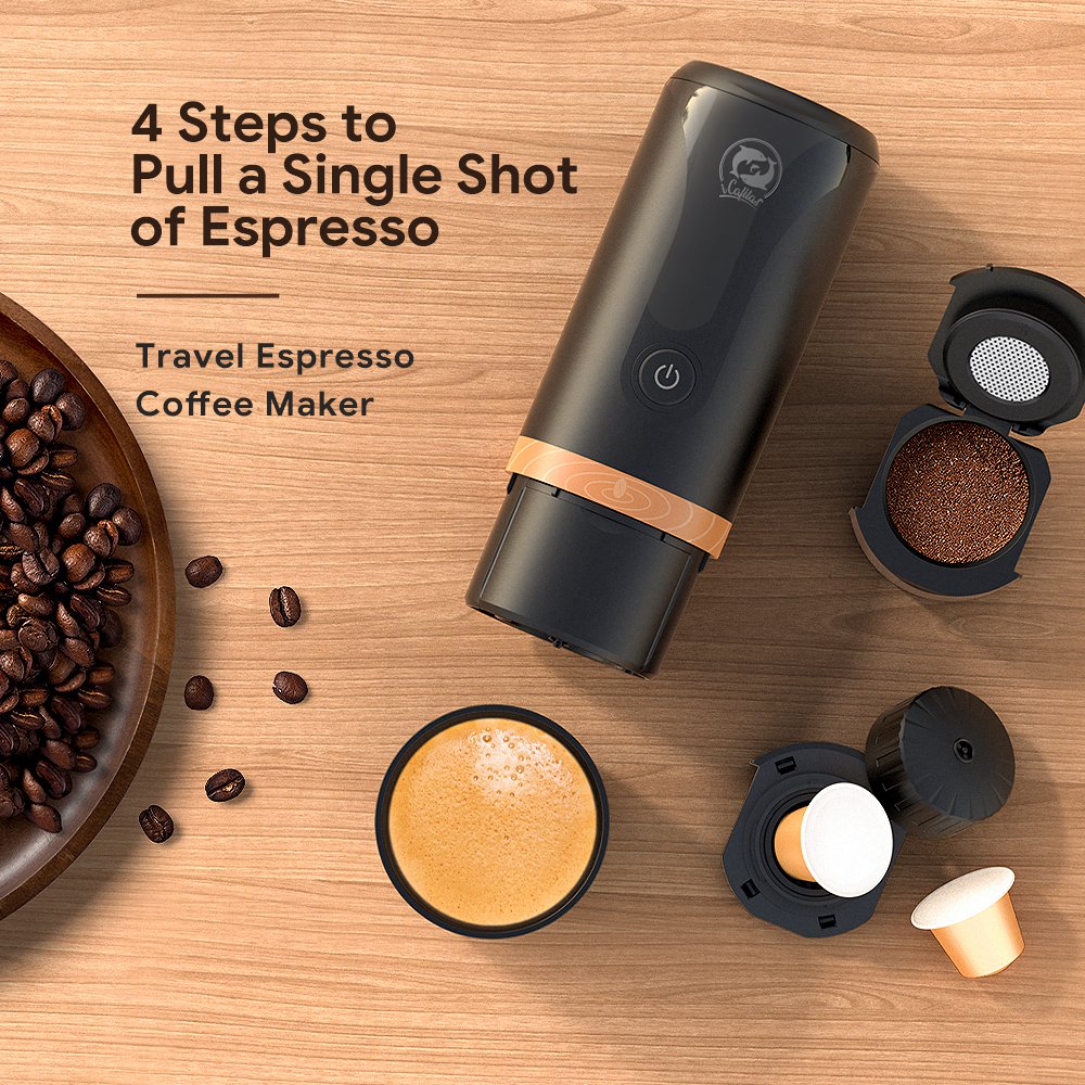 ICAFILAS YJ04 Travel Espresso Coffee Maker BPA-free No FDA Certified Capsules Coffee Machine with Cup and Tamper