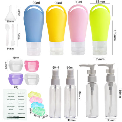 H01244 21Pcs Toiletries Travel Bottle Set Leak Proof Refillable Container for Lotion Liquid Shampoos