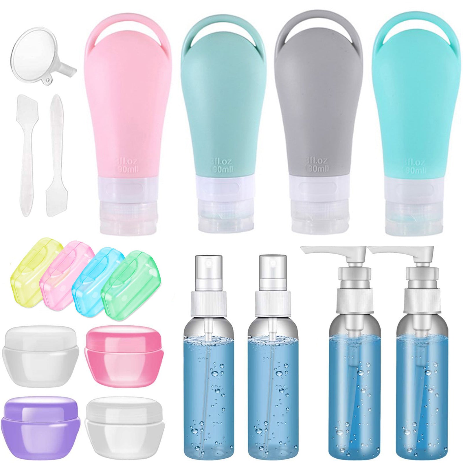 H01244 21Pcs Toiletries Travel Bottle Set Leak Proof Refillable Container for Lotion Liquid Shampoos