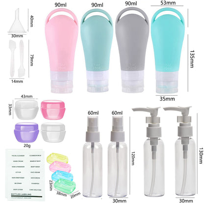 H01244 21Pcs Toiletries Travel Bottle Set Leak Proof Refillable Container for Lotion Liquid Shampoos