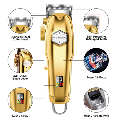 XPREEN xpre313j Rechargeable Hair Clipper Barber LCD Display Beard Hair Trimmer DIY Electric Cutter for Men Kids