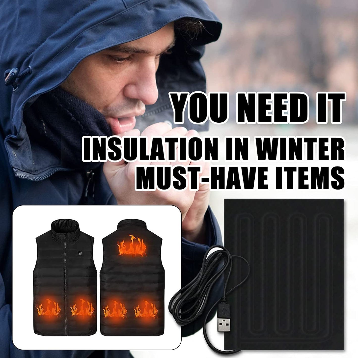 Vest Heating Film Heating Down Jacket Warmer USB Charging Winter Warming Mat (without Power Button)