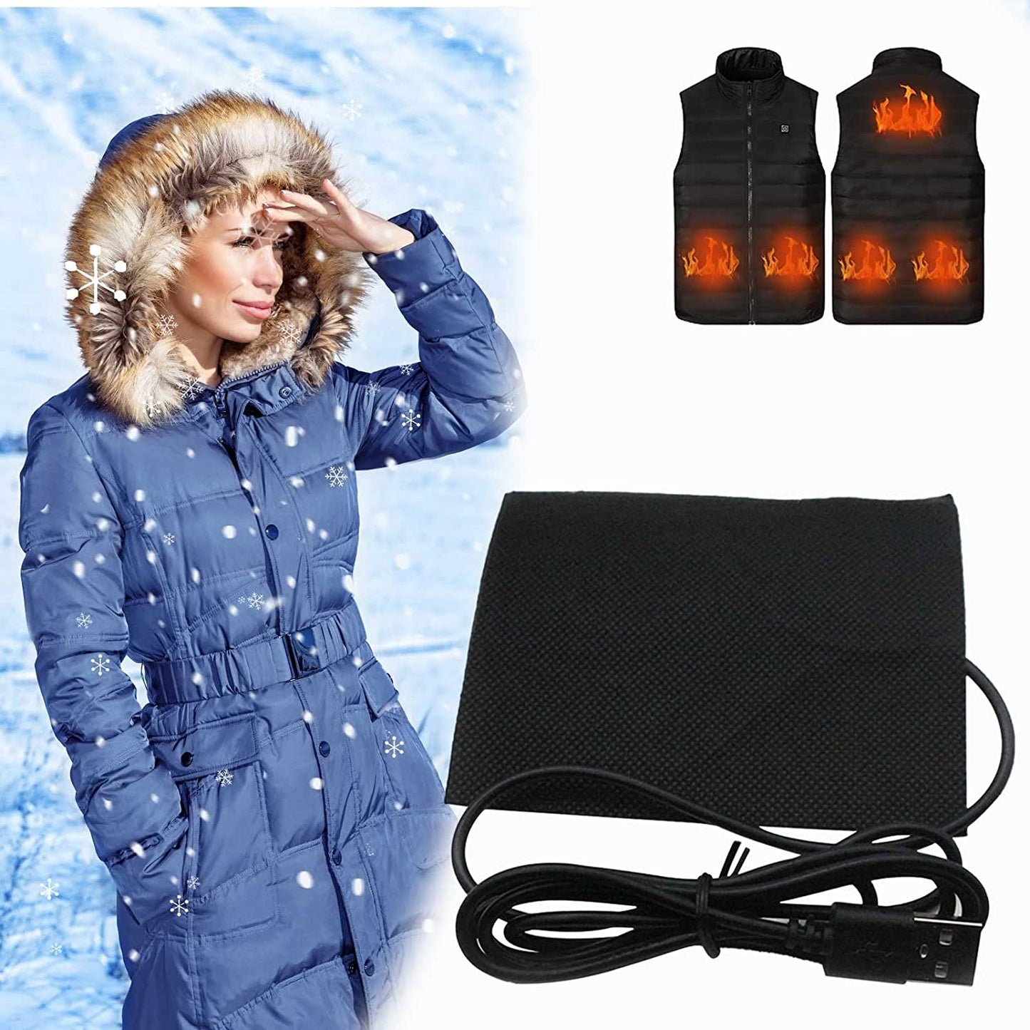 Vest Heating Film Heating Down Jacket Warmer USB Charging Winter Warming Mat (without Power Button)