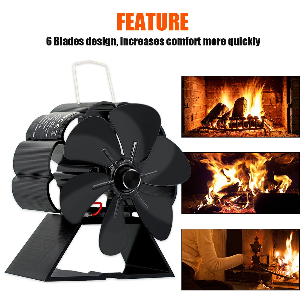 6 Blade Mini Fireplace Heat Powered Stove Fan Log Wood Burner Silent Home Fireplace Fan Efficient Heat Distribution