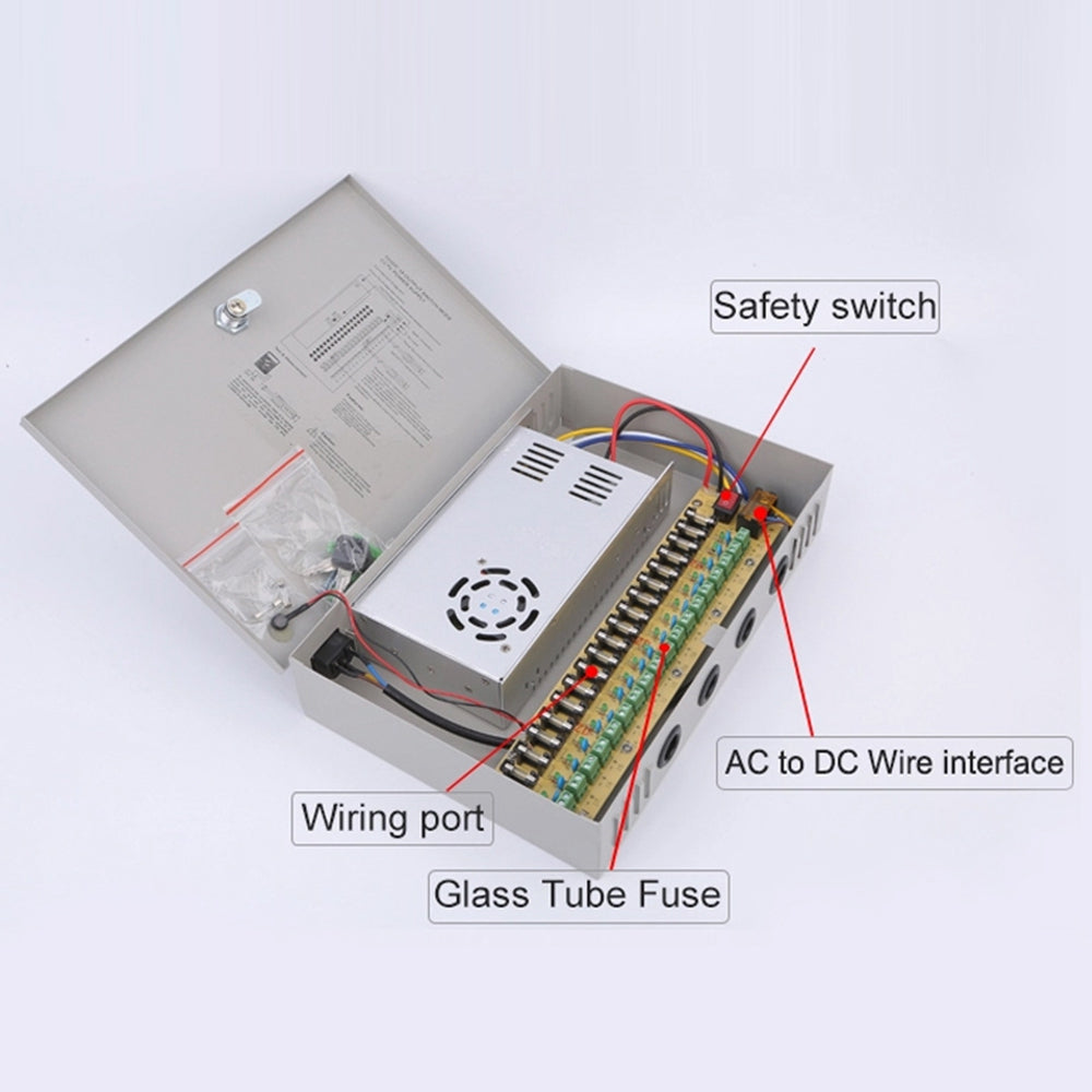 SOMPOM 12V 30A DC Distributed Power Supply Box with 18 Channel Output for CCTV LED and All 12V DC Devices