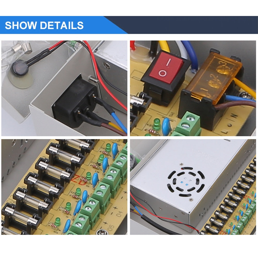 SOMPOM 12V 30A DC Distributed Power Supply Box with 18 Channel Output for CCTV LED and All 12V DC Devices