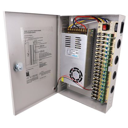 SOMPOM 12V 30A DC Distributed Power Supply Box with 18 Channel Output for CCTV LED and All 12V DC Devices