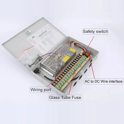 SOMPOM 12V 20A DC Distributed Power Supply Box 18 Channel CCTV Power Supply Box for Security Camera System DVRs IP Cameras CCTV Cameras