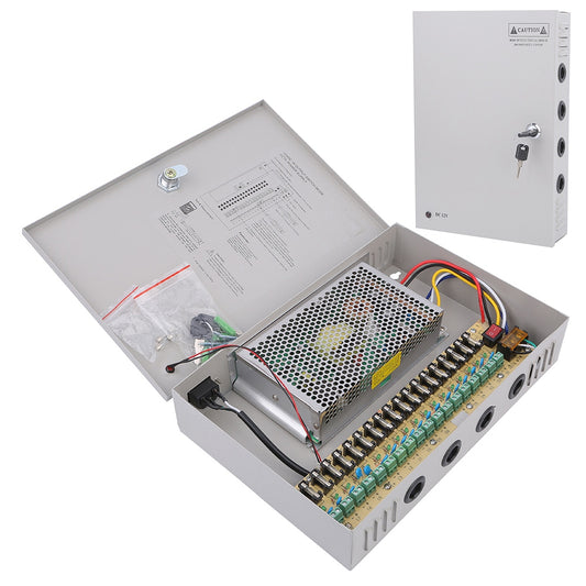 SOMPOM 12V 10A 18 Channel DC Distributed Power Supply Box for CCTV LED and All 12V DC Devices