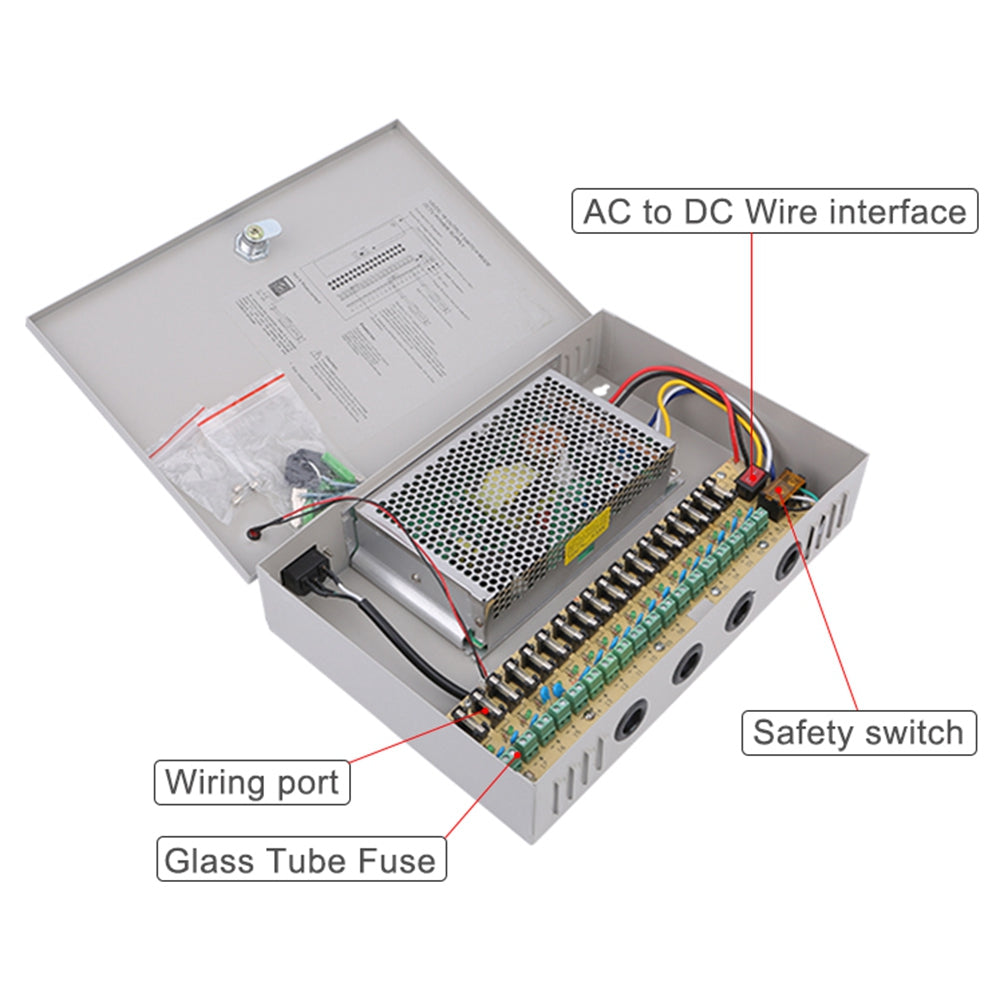 SOMPOM 12V 10A 18 Channel DC Distributed Power Supply Box for CCTV LED and All 12V DC Devices